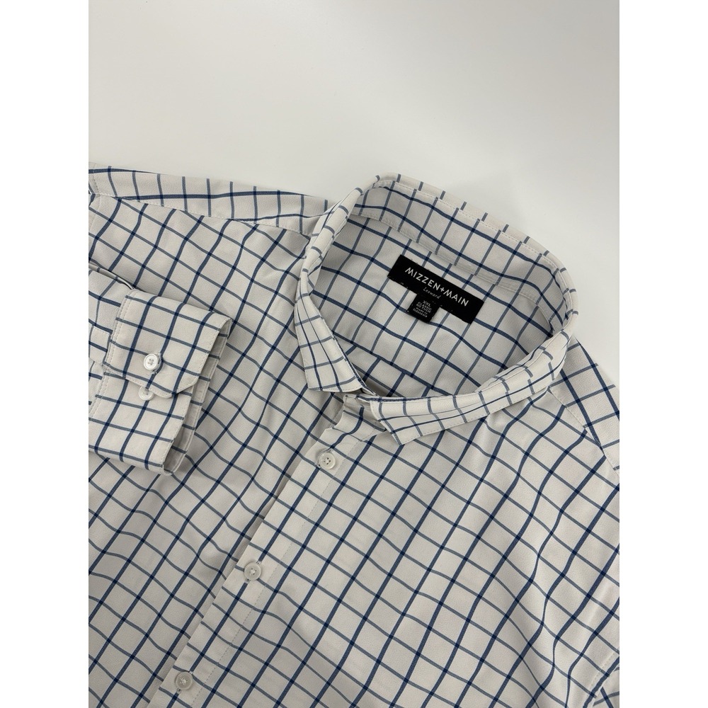 Mizzen Main‎ Shirt Men XXL White Blue Windowpane Lightweight Leeward Long Sleeve
